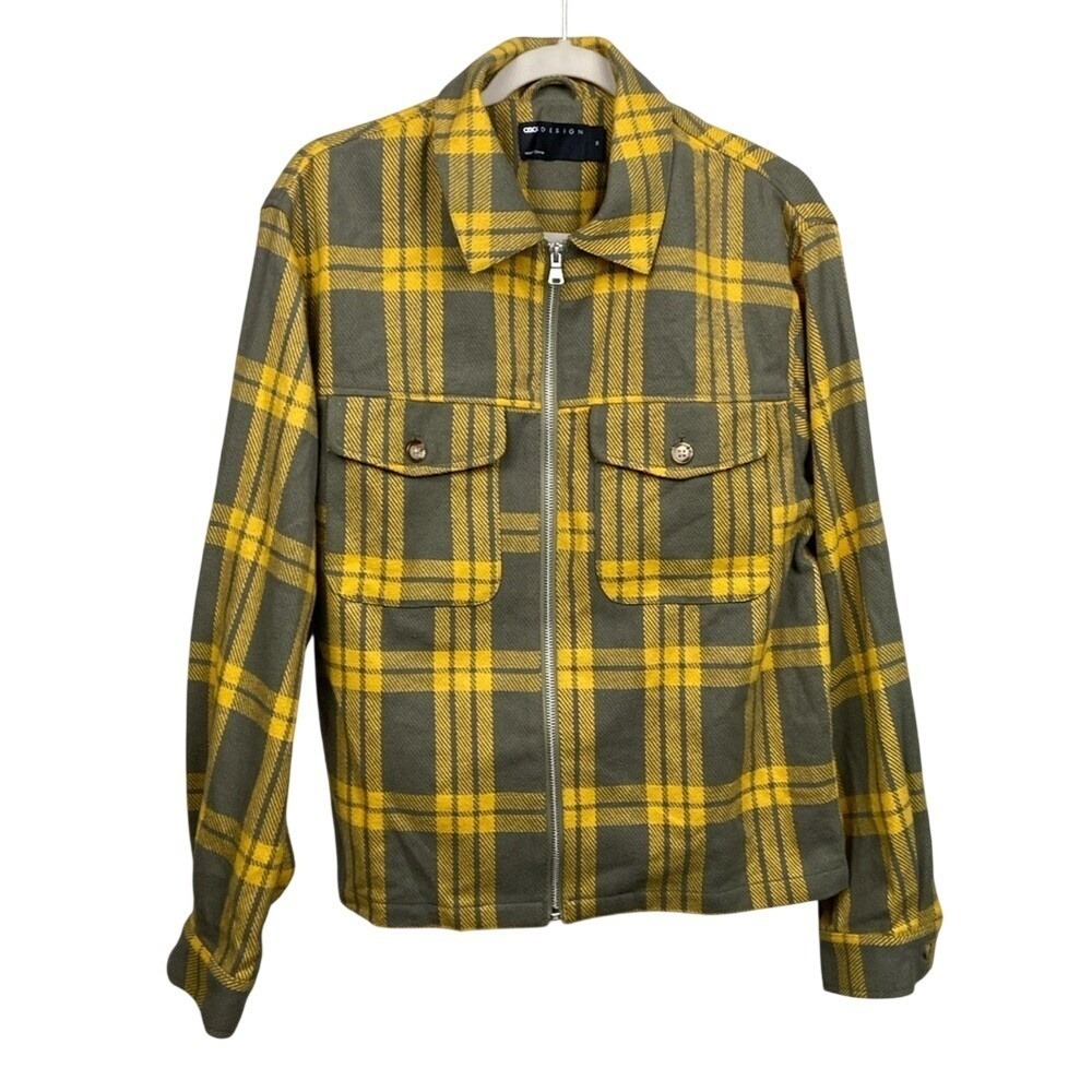 ASOS DESIGN Mens Plaid Harrington Jacket Yellow Olive Green Zip Up XS 11670662
